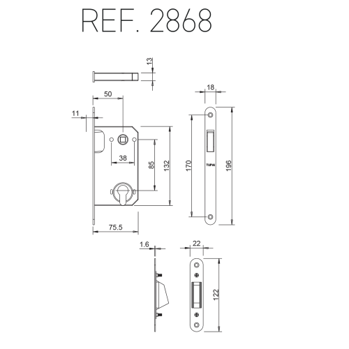 Tupai Механизм замка 2868*50-142 PZ никель + Ответная планка
