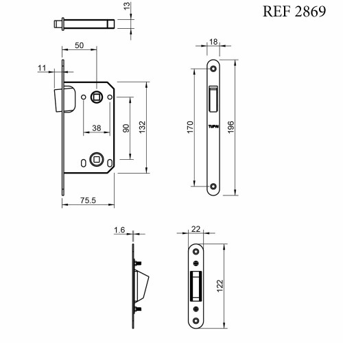Tupai Механизм 2869*50-153 WC черный + Ответная планка