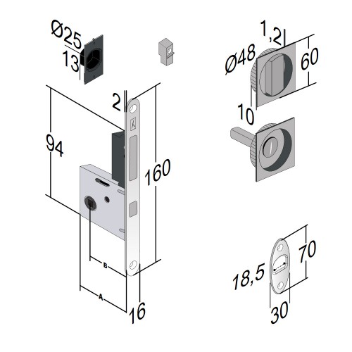 Bonaiti Комплект WC для раздвижных дверей (Механизм G500T H21 + ручки EASY QUADRO) мат.черный