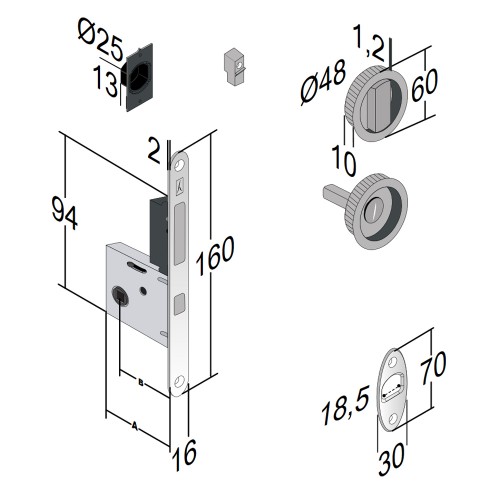 Bonaiti Комплект WC для раздвижных дверей (Механизм G500T H21 + ручки EASY TONDO) мат хром