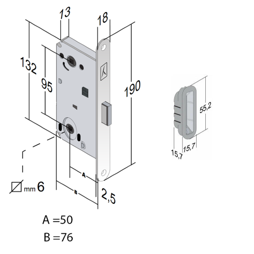 Bonaiti Механизм вж 18мм B-FORTY WC 18*190 мат.хром + Bonaiti Art GF45 Ответная планка B-FORTY мат.хром + саморезы мат.хром 4шт